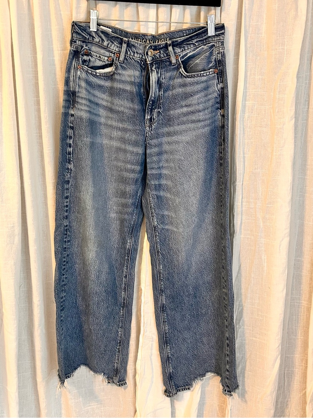 American Eagle Outfitters Distressed High-Rise Jeans - Medium Blue